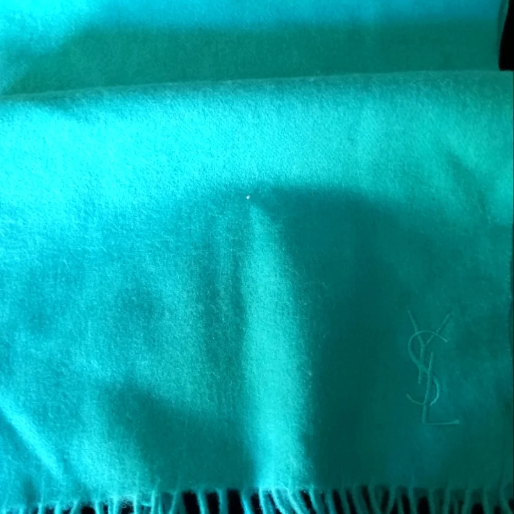 YSL Wool & Cashmere Blend Fringe Scarf with Logo Monogram - Picture 1 of 4